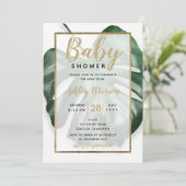 Gold tropical green monstera leaf baby shower kaart (Staand voorkant)