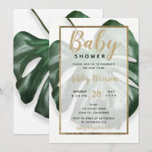 Gold tropical green monstera leaf baby shower kaart (Voorkant / Achterkant)