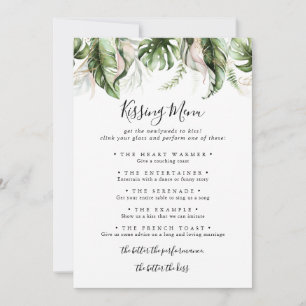 Gold Tropical Green Wedding Kissing Menu Game Kaar