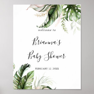Gold Tropical Greenery Baby shower Welkom Poster