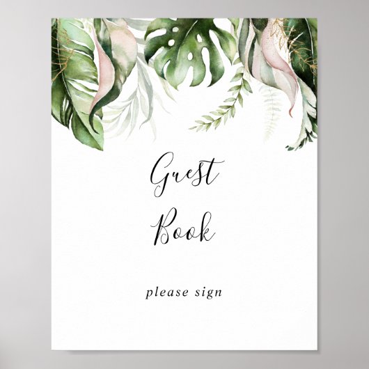 Gold Tropical Greenery Guest Book Sign Poster (Voorkant)