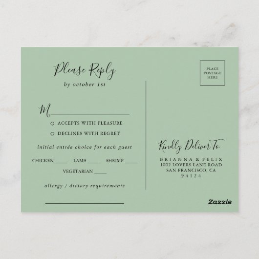 Gold Tropical Greenery Menu Keuze RSVP Briefkaart (Achterkant)