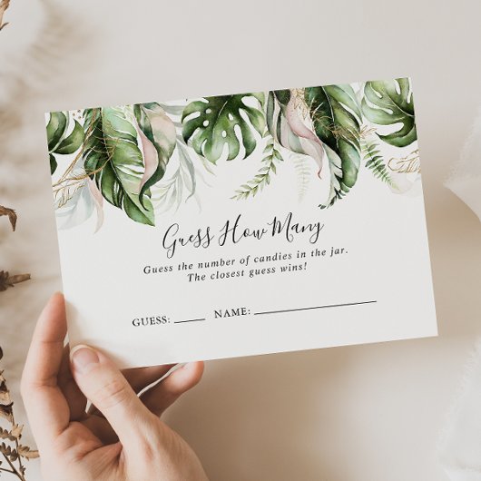 Gold Tropical Greenery Raad hoeveel spel Kaart Visitekaartje