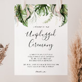 Gold Tropical Greenery Unplugged Ceremony Sign Poster