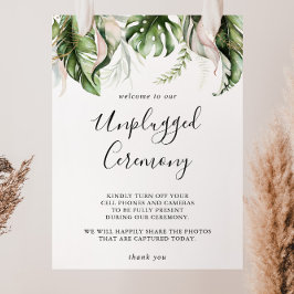 Gold Tropical Greenery Unplugged Ceremony Sign Poster