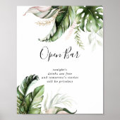 Gold Tropical Greenery Wedding Open Bar Sign Poster (Voorkant)