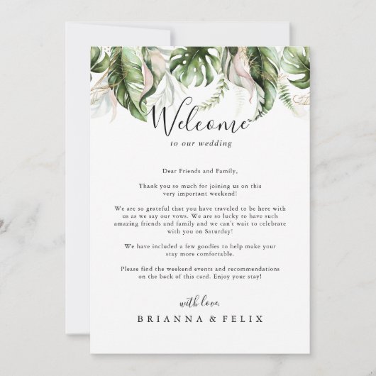 Gold Tropical Greenery Wedding Welcome Letter (Voorkant)