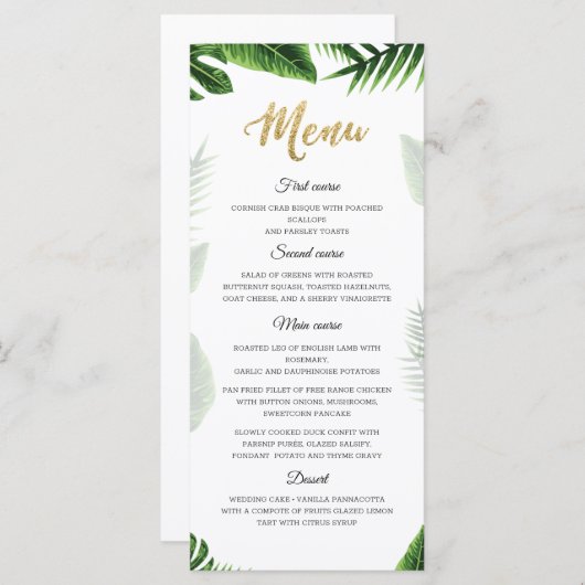 Gold Tropical Leaves Menu (Voorkant / Achterkant)