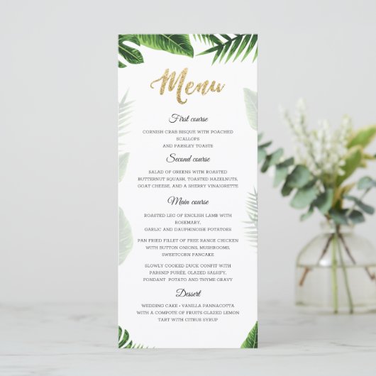 Gold Tropical Leaves Menu (Staand voorkant)
