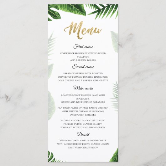 Gold Tropical Leaves Menu (Voorkant)