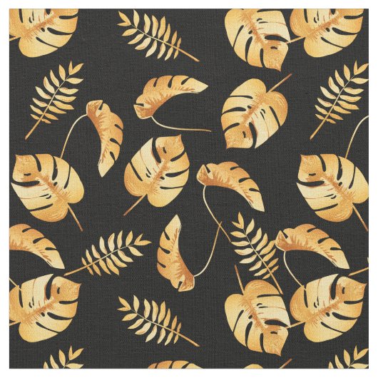 Gold Tropical Leaves Pattern Stof (Close Up)