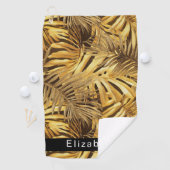 Gold Tropical Leaves Personalized Golfhanddoek (Insitu)