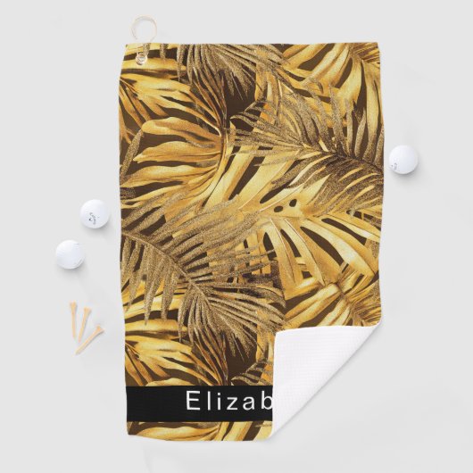 Gold Tropical Leaves Personalized Golfhanddoek (Insitu)