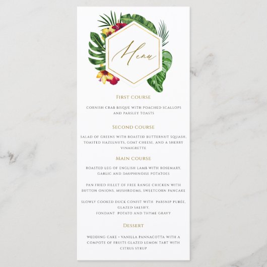 Gold Tropical Leaves Wedding Menu (Voorkant)