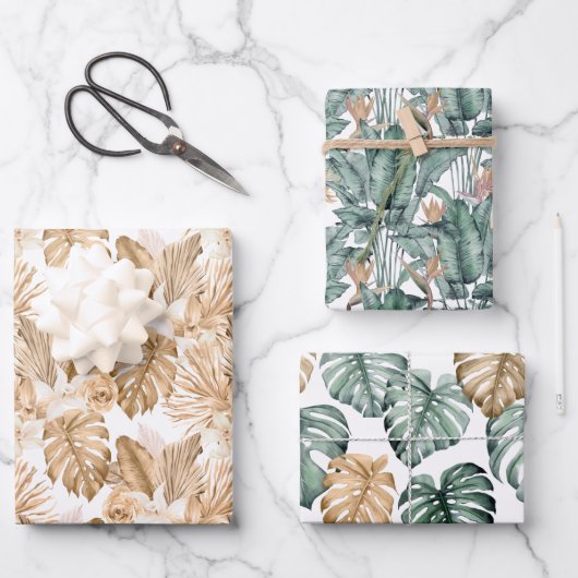 Gold Tropical Monstera Palms Inpakpapier Vel (Voorkant)