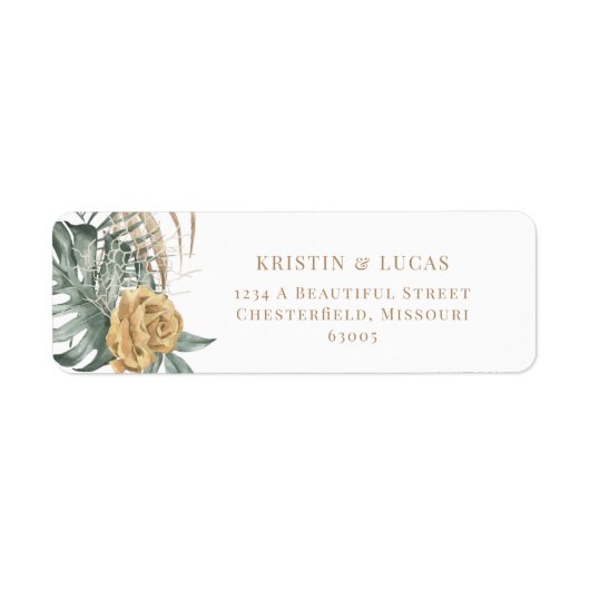 Gold Tropical Oasis Destination Wedding Etiket (Voorkant)