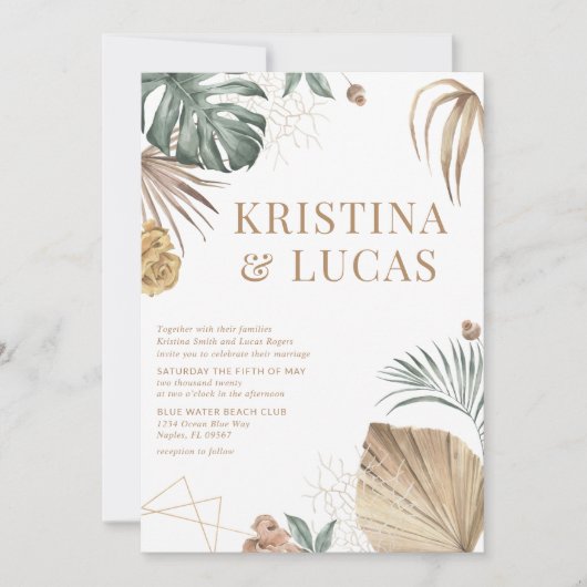 Gold Tropical Oasis Destination Wedding Kaart (Voorkant)