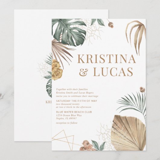 Gold Tropical Oasis Destination Wedding Kaart (Voorkant / Achterkant)