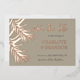Gold Tropical Palm Leaf Wedding Save the Date Folie Uitnodiging