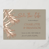 Gold Tropical Palm Leaf Wedding Save the Date Folie Uitnodiging (Voorkant)