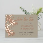 Gold Tropical Palm Leaf Wedding Save the Date Folie Uitnodiging (Staand Voorkant)