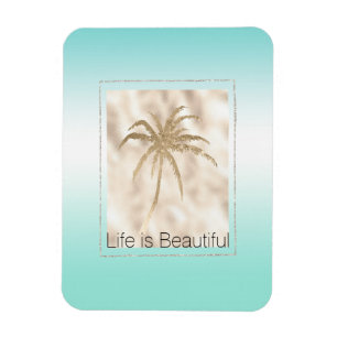 Gold Tropical Palm Tree Mint Aqua Ombre Magneet