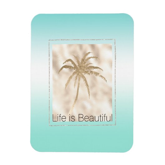 Gold Tropical Palm Tree Mint Aqua Ombre Magneet (Verticaal)