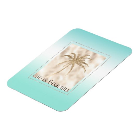 Gold Tropical Palm Tree Mint Aqua Ombre Magneet (Linkerzijde)