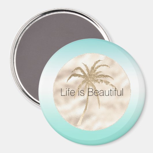 Gold Tropical Palm Tree Mint Aqua Ombre Magneet (Voorkant / Achterkant)