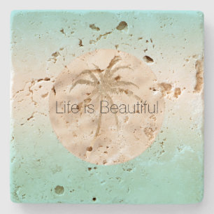 Gold Tropical Palm Tree Mint Aqua Ombre Stenen Onderzetter