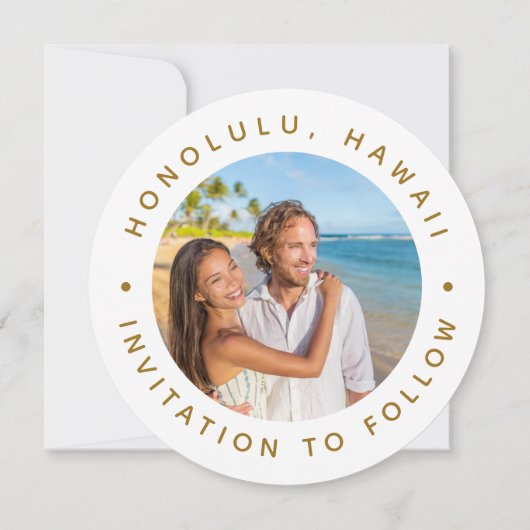 Gold Tropical Palm Tree Photo Weddenschap Save The Date (Achterkant)