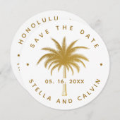 Gold Tropical Palm Tree Photo Weddenschap Save The Date (Voorkant / Achterkant)