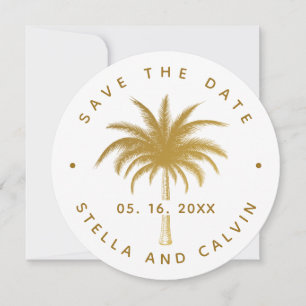 Gold Tropical Palm Tree Photo Weddenschap Save The Date
