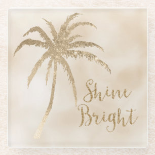Gold Tropical Palm Tree Shine Bright Glitter Glazen Onderzetter