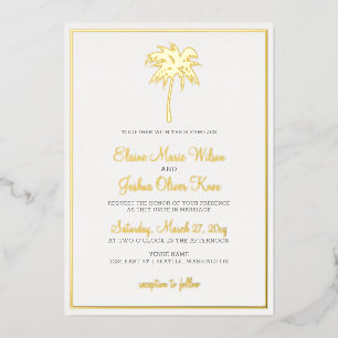 Gold Tropical Palm Tree Wedding Invitations Folie Uitnodiging