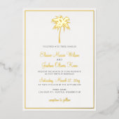 Gold Tropical Palm Tree Wedding Invitations Folie Uitnodiging (Voorkant)