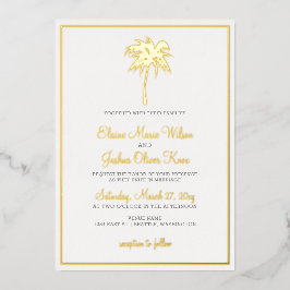 Gold Tropical Palm Tree Wedding Invitations Folie Uitnodiging