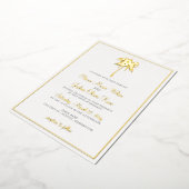 Gold Tropical Palm Tree Wedding Invitations Folie Uitnodiging (Gedraaid)