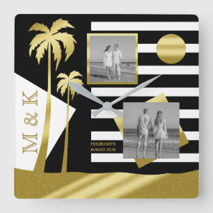 Gold Tropical Palm Trees Beach Instagram Foto's Vierkante Klok