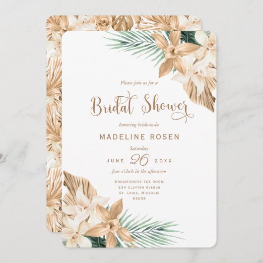 Gold Tropical Pampas Vrijgezellenfeest Kaart (Voorkant / Achterkant)