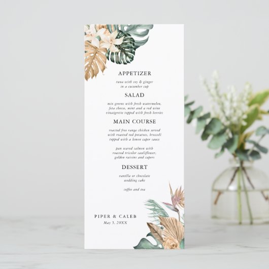 Gold Tropical Pampas Wedding Menu (Staand voorkant)