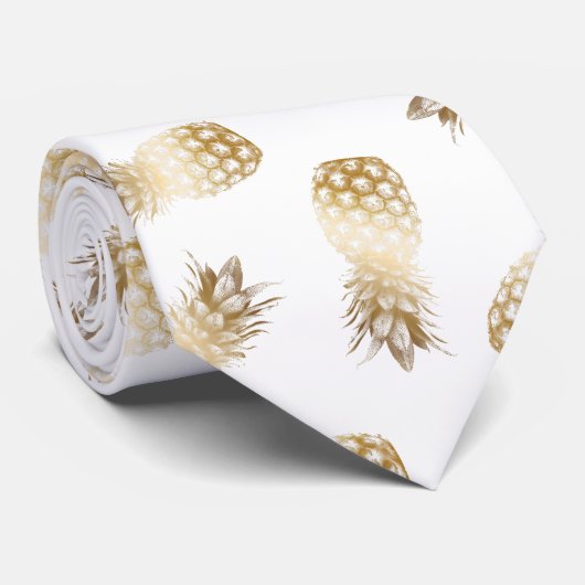 Gold Tropical Pineapple Pattern Aloha Stropdas (Opgerold)