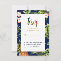 Gold Tropical Summer Wedding RSVP Insert Kaart
