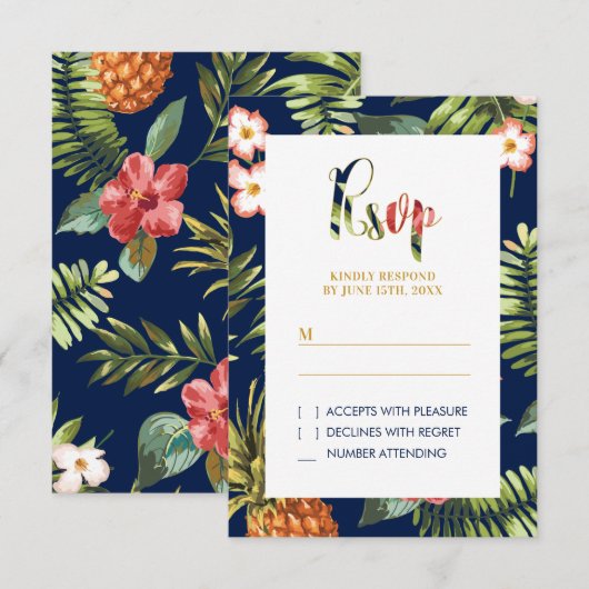 Gold Tropical Summer Wedding RSVP Insert Kaart (Voorkant / Achterkant)