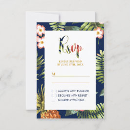 Gold Tropical Summer Wedding RSVP Insert Kaart