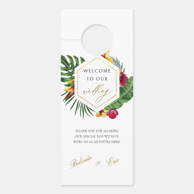 Gold Tropical Wedding door Hanger (Voorkant)