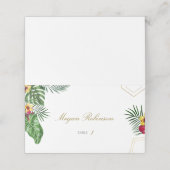 Gold Tropical Wedding Floral Tent Place Card Plaatskaartje (Buitenkant ongevouwen)