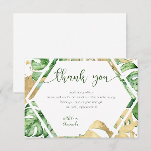 Gold Tropisch Baby shower Hartelijk dank Kaart (Voorkant / Achterkant)