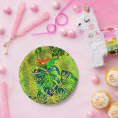 Gold Tropisch Oerwoud Groen laat Waterverf achter Papieren Bordje (Feest)