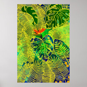 Gold Tropisch Oerwoud Groen laat Waterverf achter Poster
